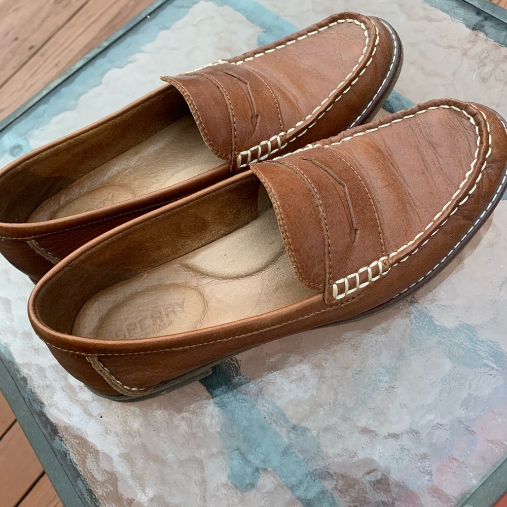 Brown leather Sperry penny loafers